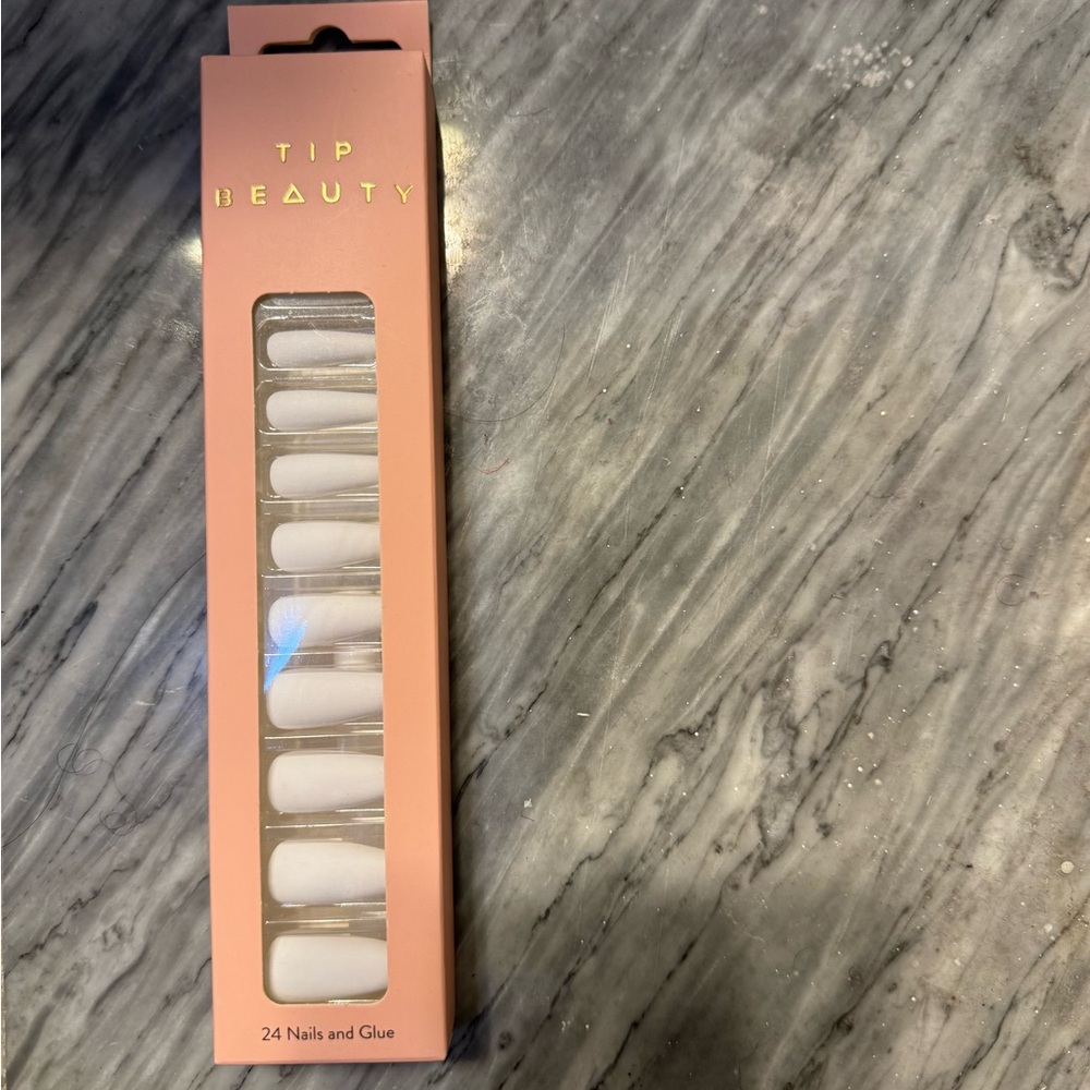 TIP BEAUTY Matte Coffin press on Nails And Glue Set, 24 Count, White